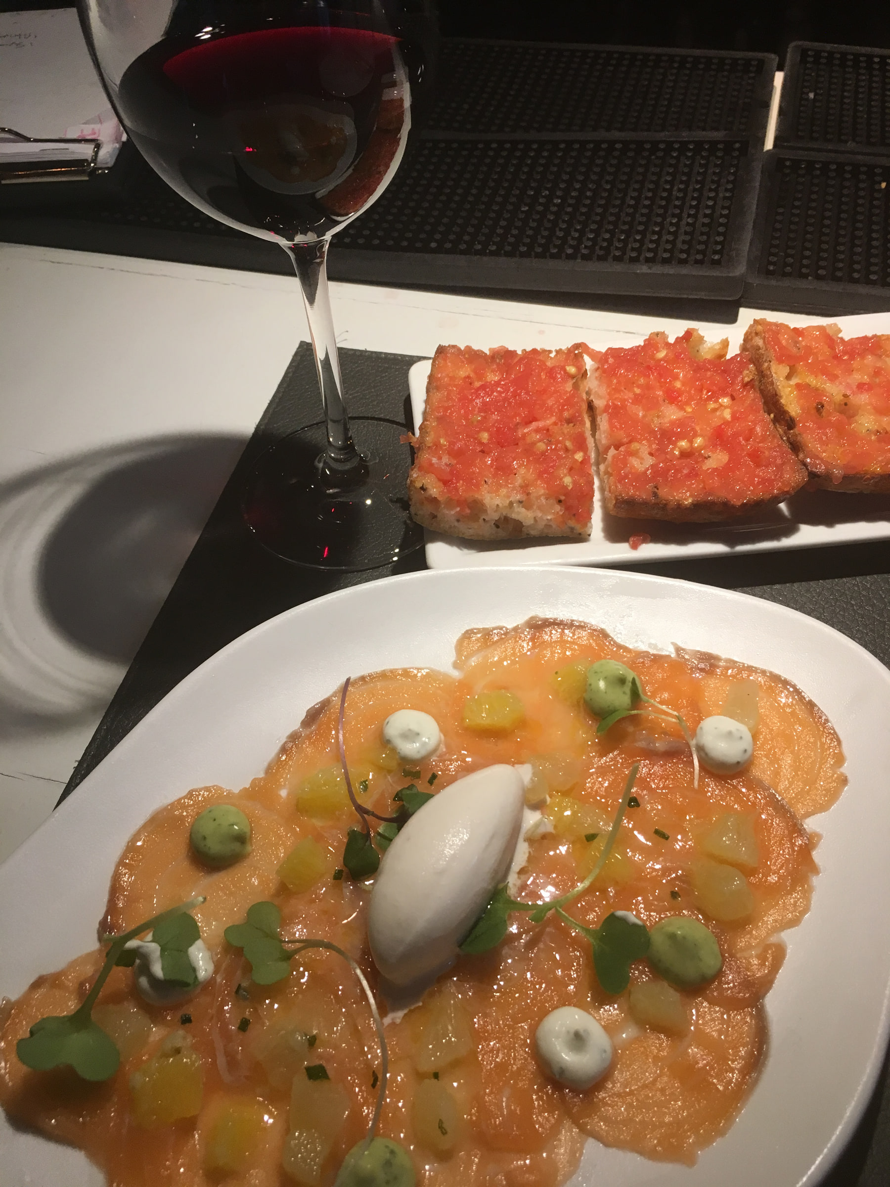 Salmon carpaccio served at Llamber in Barcelona.