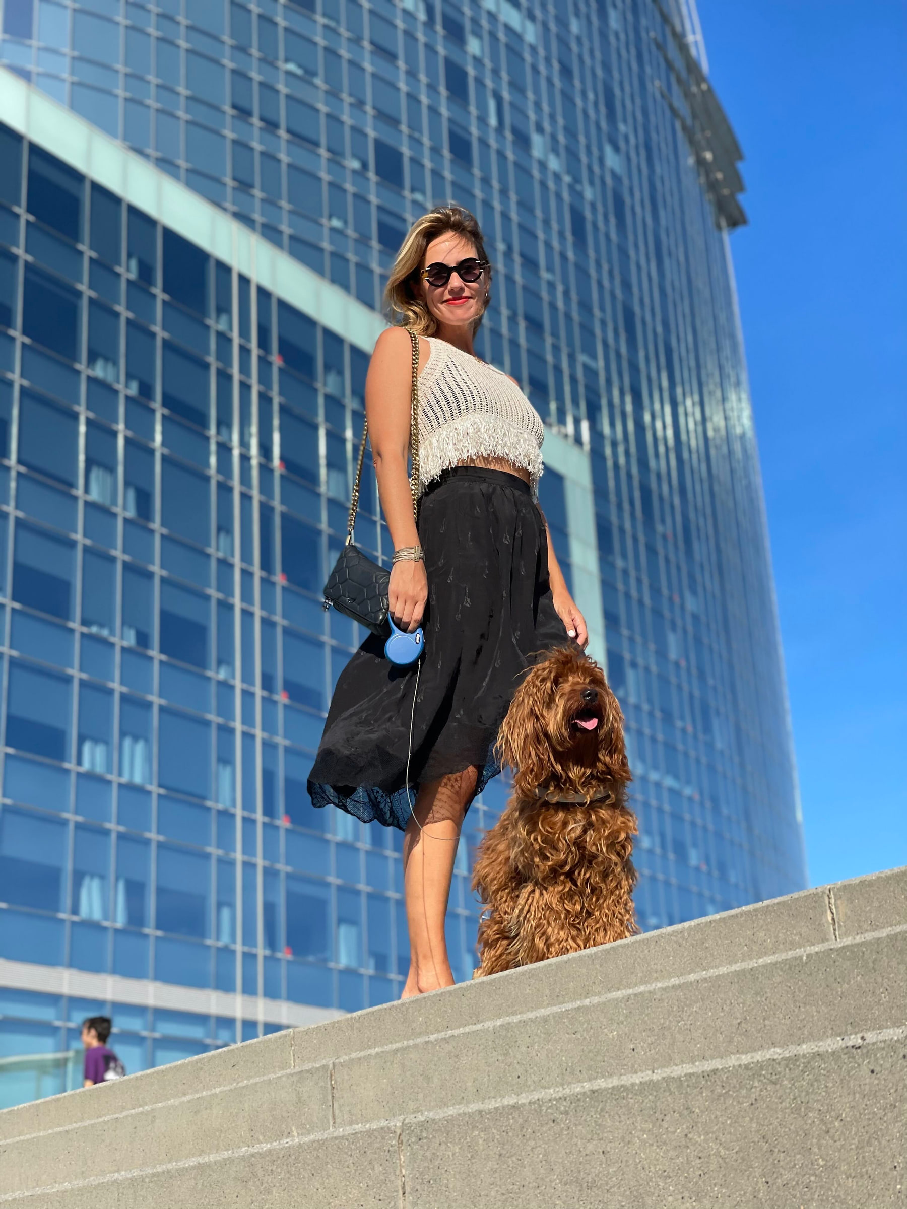 Jessica and Sophie on a rooftop beside W Barcelona.
